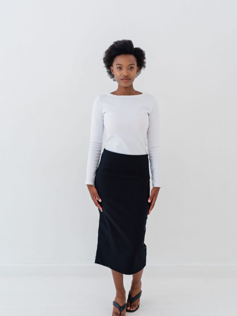 Mid Waist Pencil Skirt In Black