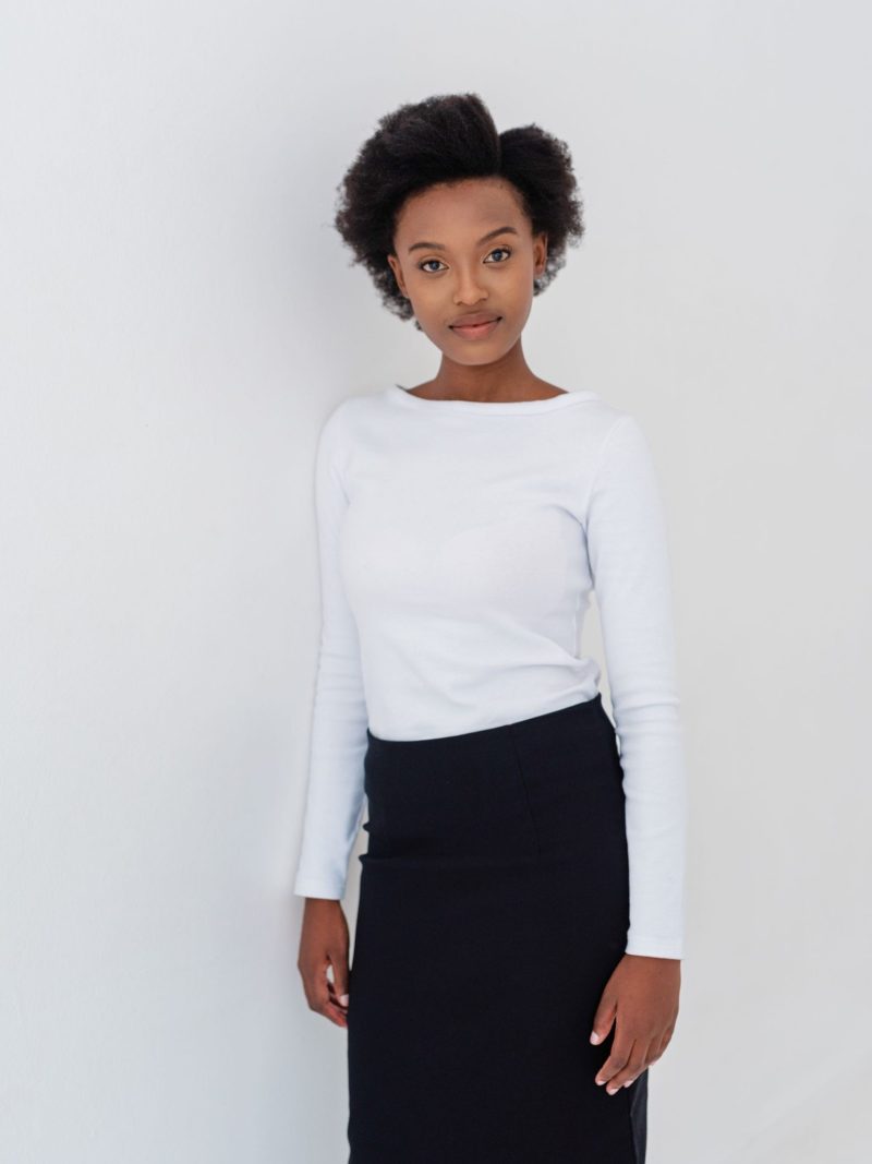 Daily Long Sleeve Straight Neck Top - White