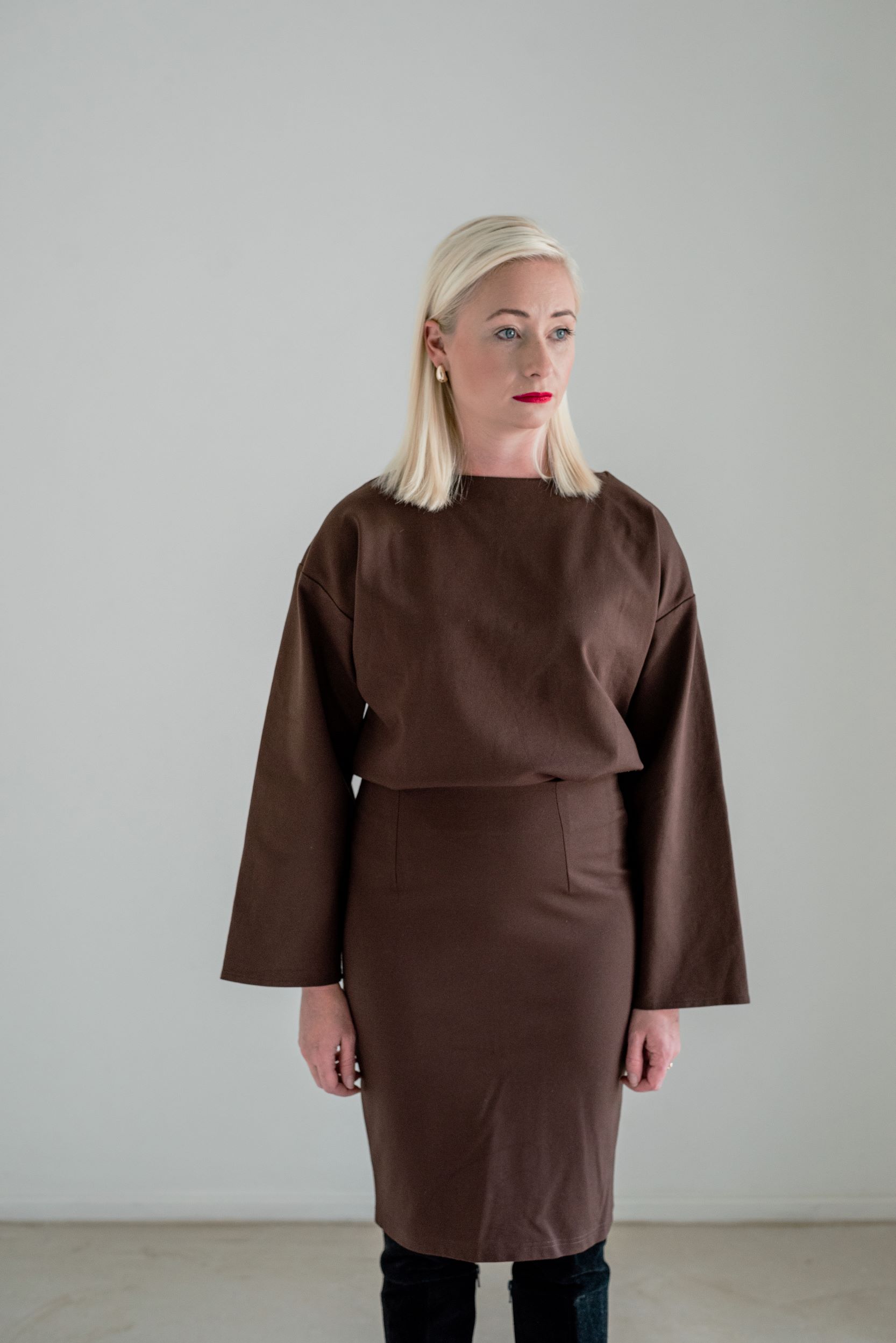 Mid Waist Pencil Skirt - Brown - Image 2
