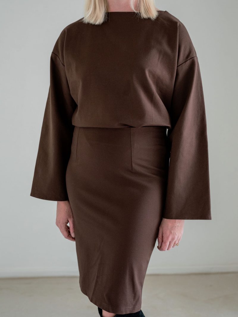 Mid Waist Pencil Skirt - Brown