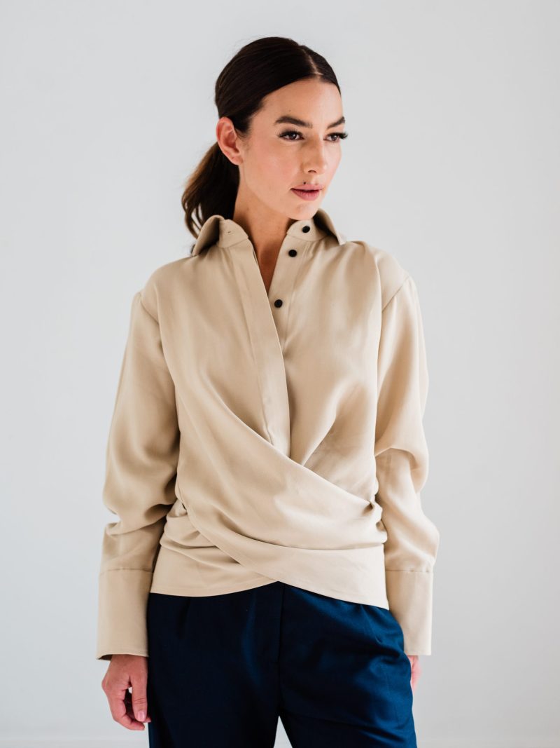 Wrap Shirt In Refined Twill - Stone