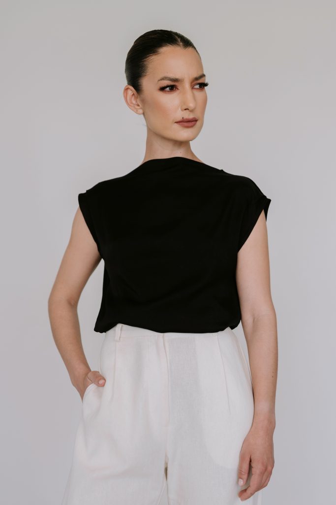 Drape High Neck Top - Black