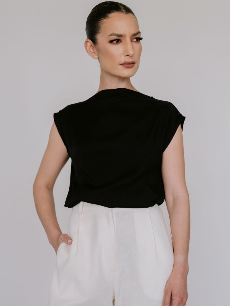 Drape High Neck Top - Black