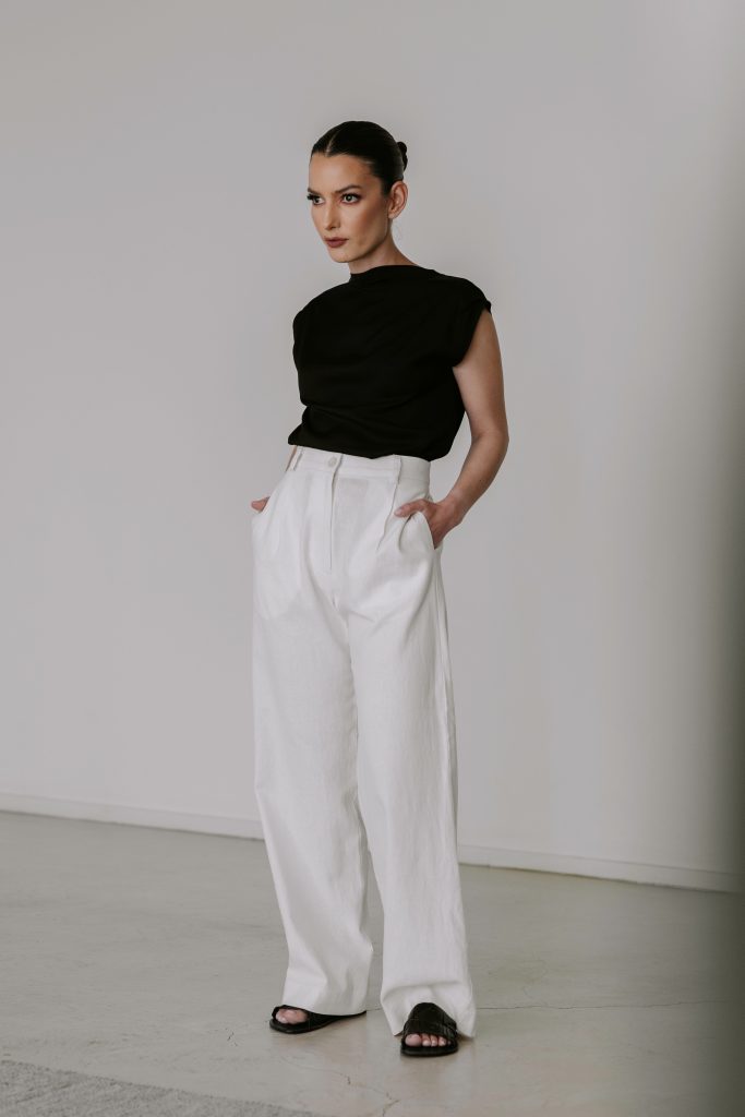 Linen Blend Relaxed Summer Pants – Chalk