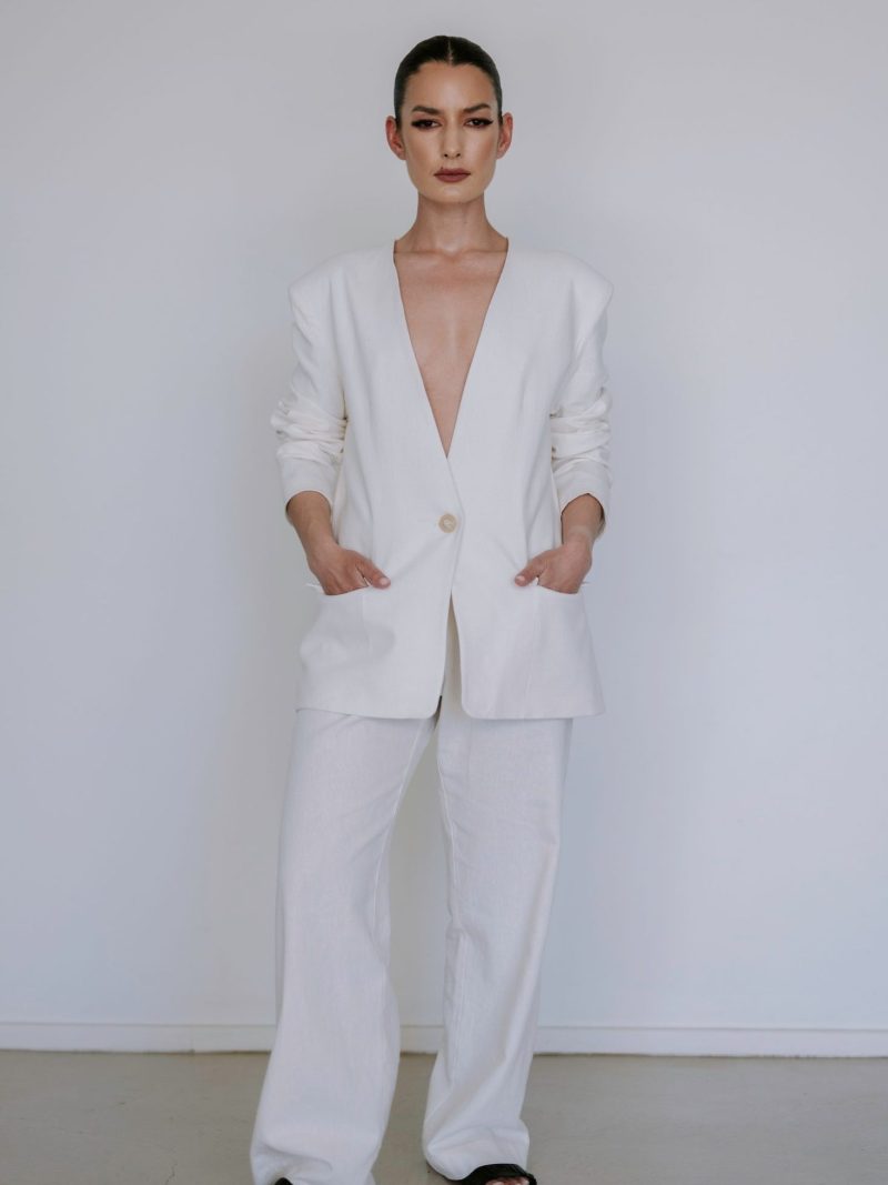 Linen Blend Summer Blazer - Chalk