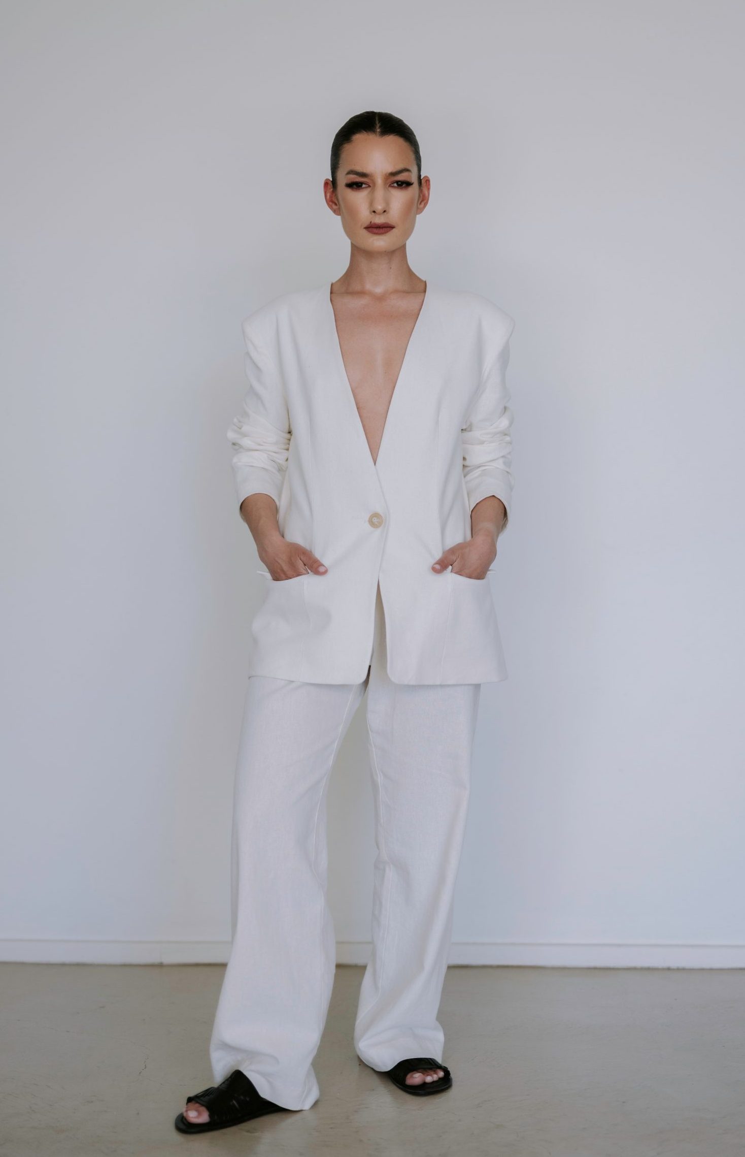 Linen Blend Summer Blazer – Chalk