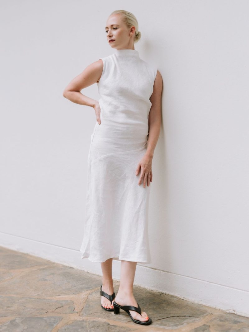 Bias Cut Drape Dress - White