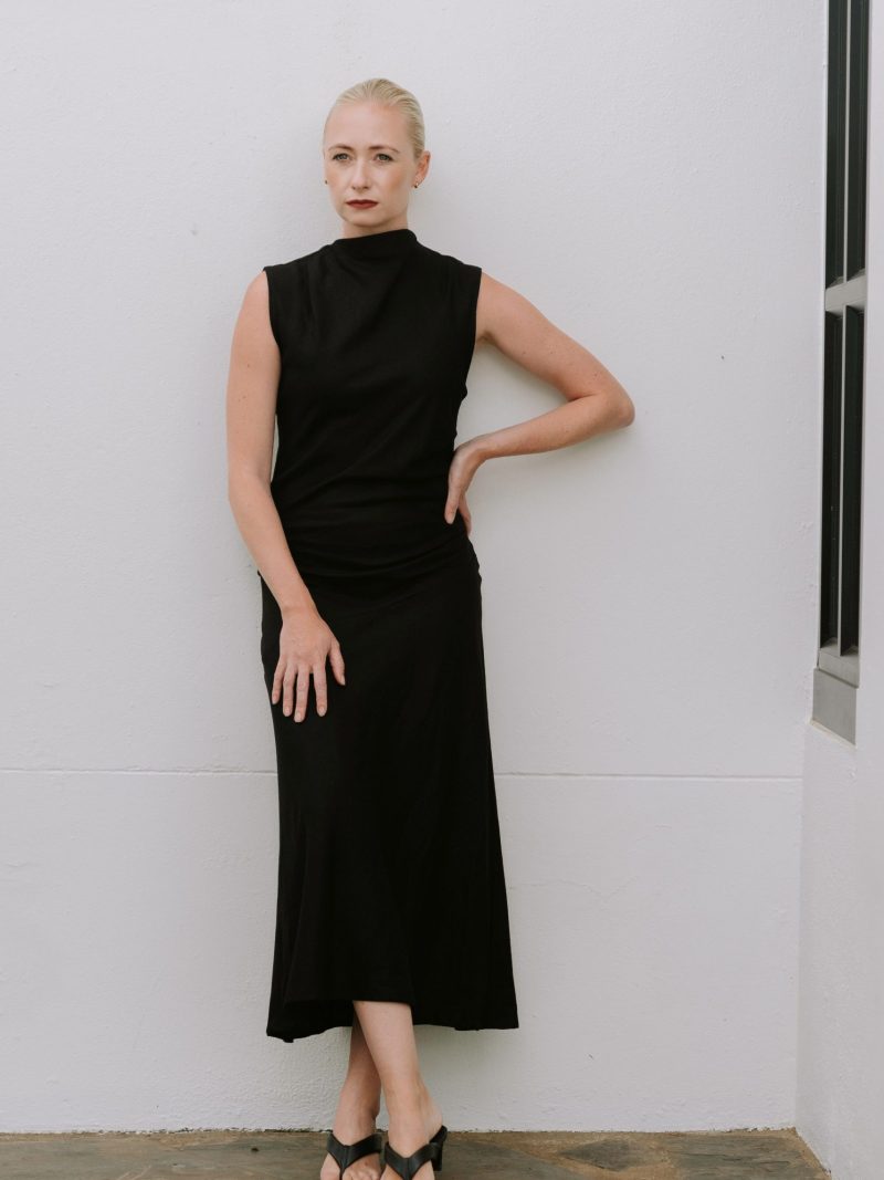 Bias Cut Drape Dress - Black