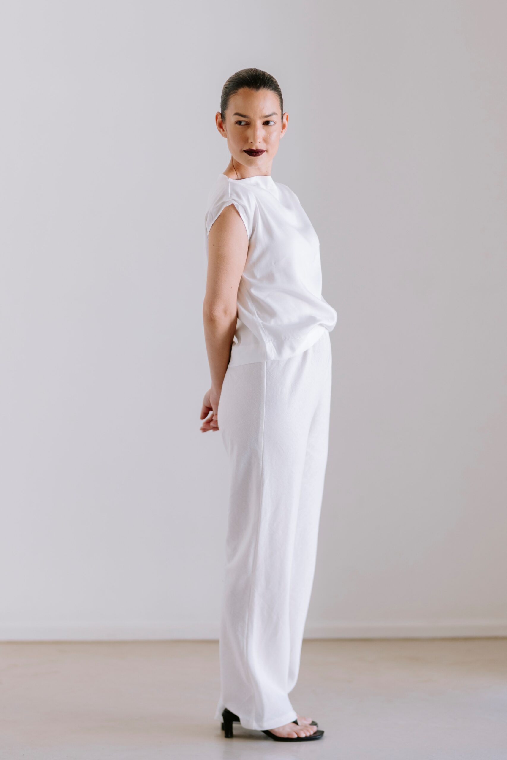 Drape High Neck Top - White - Image 2