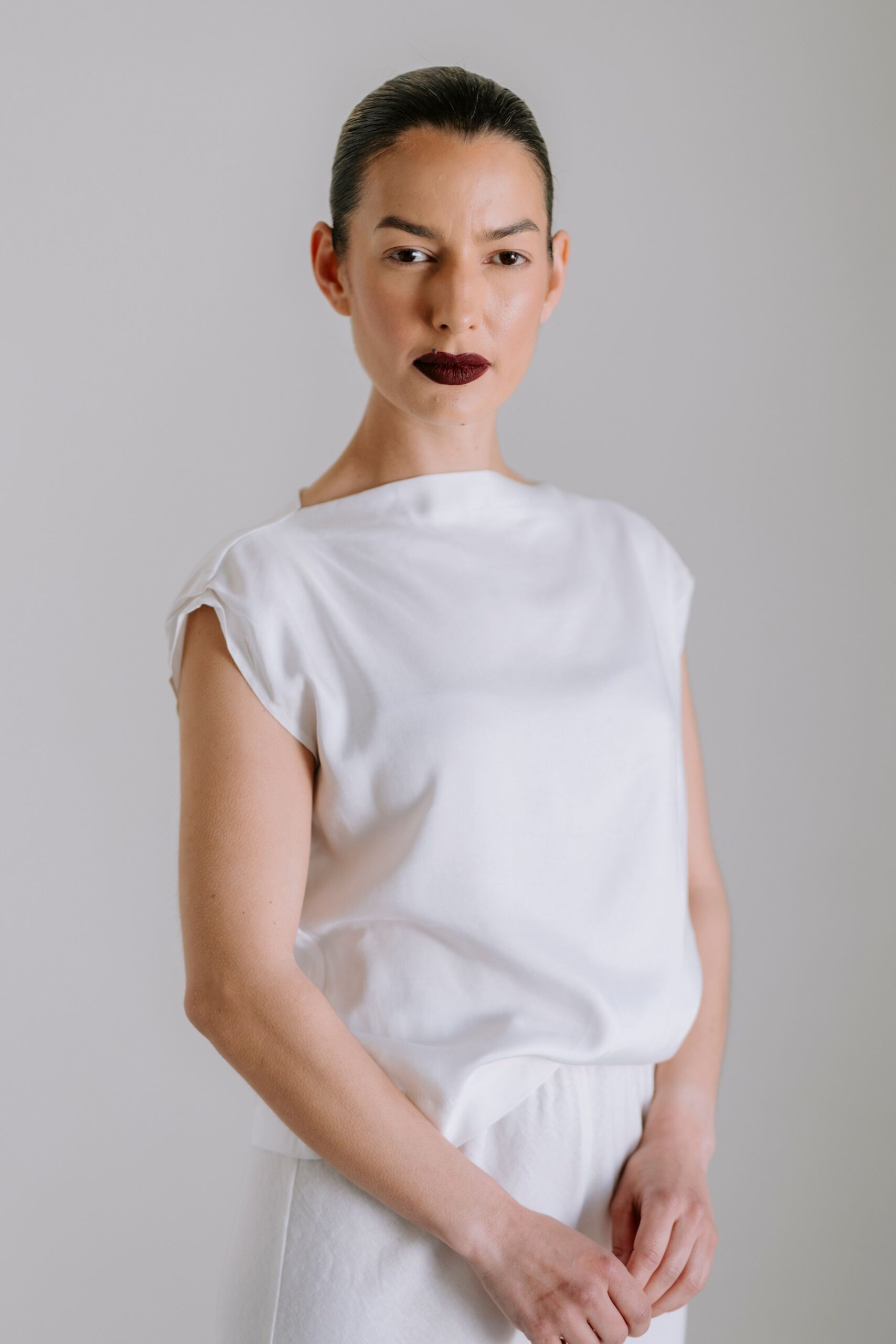 Drape High Neck Top - White - Image 3