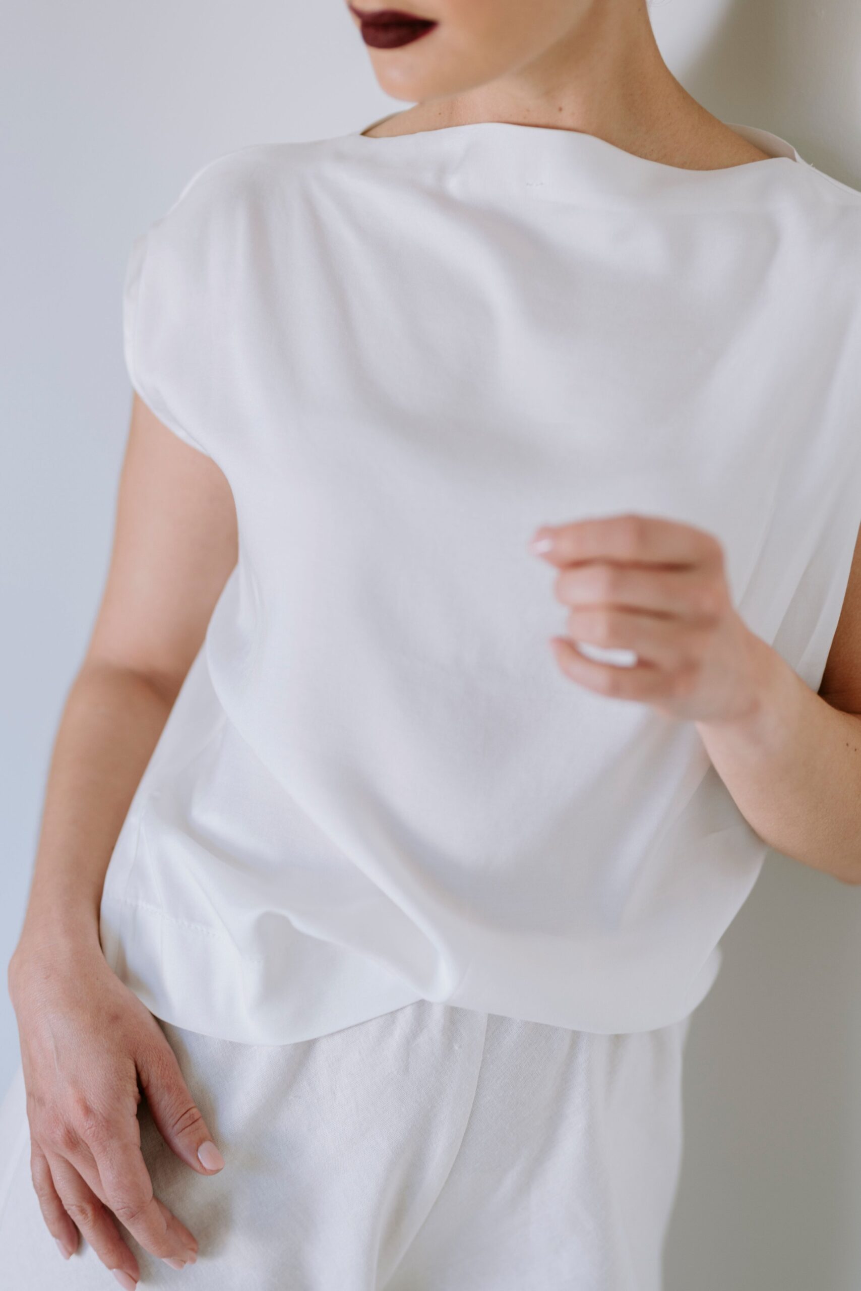 Drape High Neck Top - White - Image 5