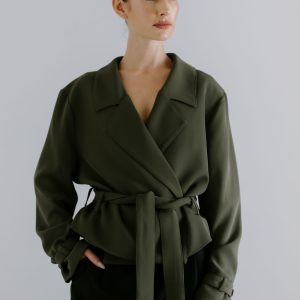 Cropped Trench Jacket - Moss
