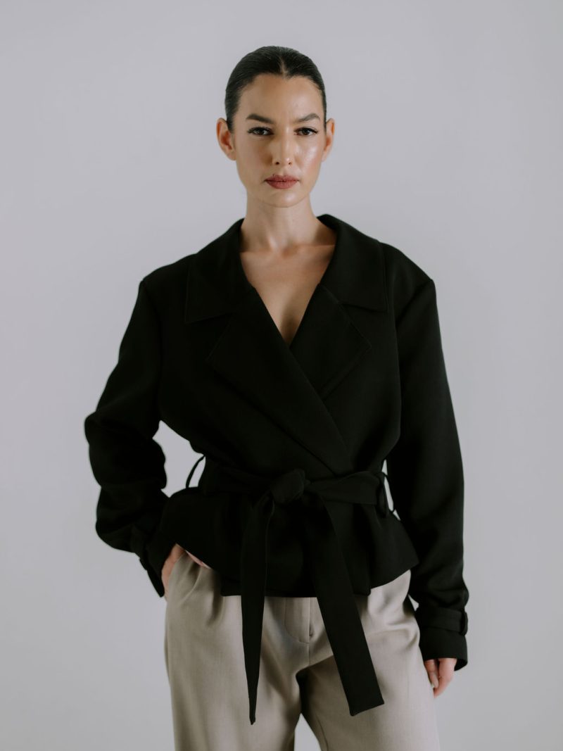 Cropped Trench Jacket - Black